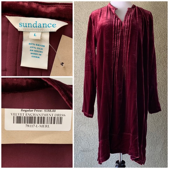 “Sundance” Burgundy Velvet Dress NWT size L - Picture 1 of 11